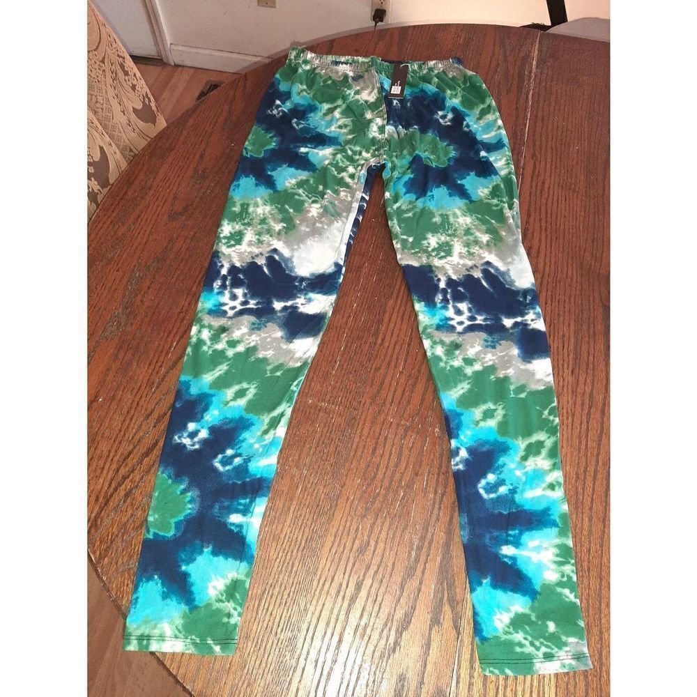 Plus Size One Size 12-20 Legging Depot Tie Dye Blue Green Casual Athletic Leggin